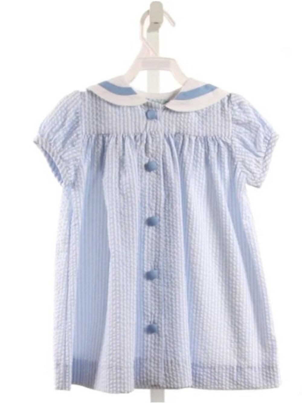 FUNTASIA TOO BLUE SEERSUCKER STRIPED DRESS